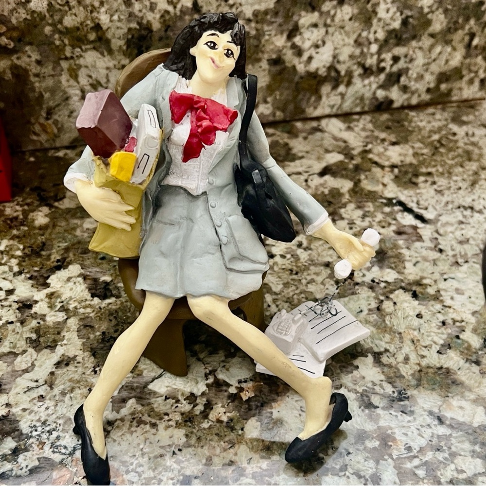 Whimsical Hand Painted Exhausted OverWorked Office Worker Figurine by CM Artist
